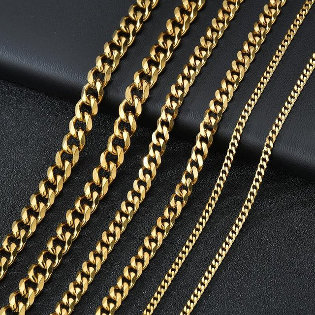Halskette Edelstahl, Gold, Panzerkette, 70 cm, Unisex - Bild 1