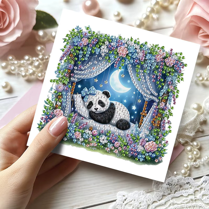 6er Set DIY Diamantmalerei Grußkarten mit Panda-Motiv in Multicolour, B/H: 30 x 15 cm - Bild 2
