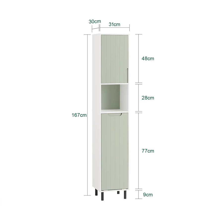 SoBuy Badezimmerschrank BZR137-GR mit Wäschesack in Weiß-Grün, schmaler Hochschrank aus Holz, H: 167 cm, B: 31 cm, T: 30 cm - Bild 2