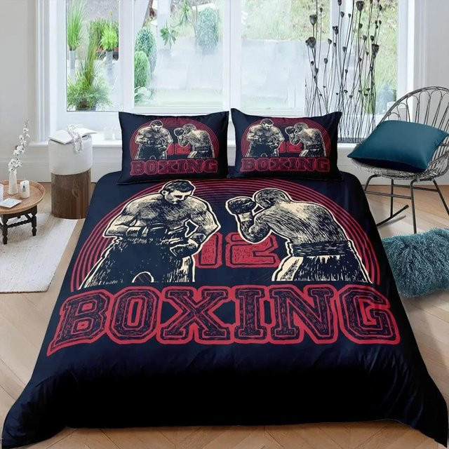 Bettwäsche-Set Lodestar mit Boxhandschuhe-Motiv, 3-teilig aus Mikrofaser, Schwarz, B/H: 150 x 200 cm - Bild 1