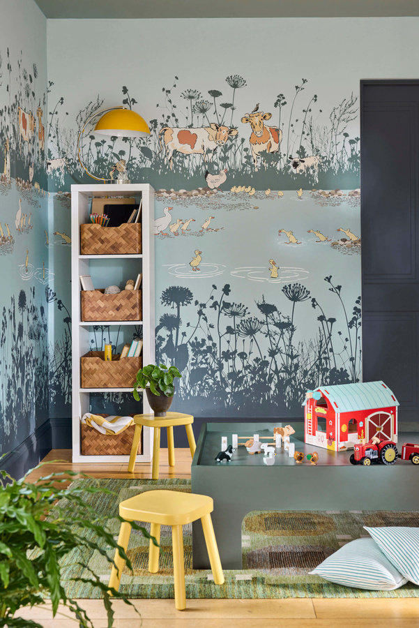 Little Greene Tapete Riverside Capers Mural mit Tiermotiv im Vintage-Stil für Kinderzimmer - Bild 1