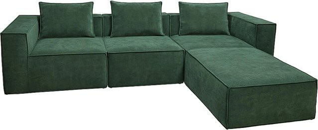 Modulares L-Sofa MCW-O54 in Grün mit Ottomane, erweiterbar und wendbar, Stoff/Textil, B/T/H: 270 x 63 x 190 cm - Bild 1