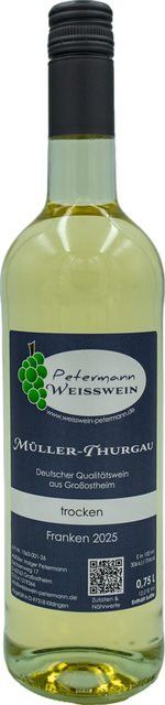 Petermann Müller-Thurgau Weißwein, Franken, trocken, 2025, 0,75 l - Bild 1