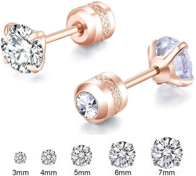 Ohrstecker Edelstahl, Roségold, Zirkonia, Damen - Bild 1