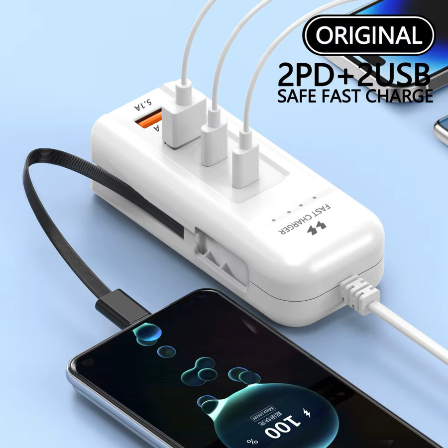66W 4-Port PD USB-C Schnellladegerät USB-Hub-Adapter in Weiß mit EU US UK Stecker - Bild 2
