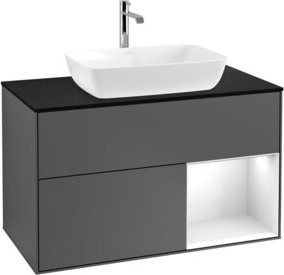 V&B Waschtischunterschrank Finion 100 mit Wandbeleuchtung, Anthrazit lackiert, B: 100 cm, T: 50,1 cm, H: 50,1 cm - Bild 1