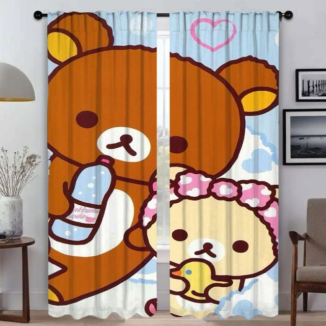 Rilakkuma Vorhänge für Wohnzimmer und Schlafzimmer, 2er-Set, Mehrfarbig, B: 50 cm, H: 70 cm - Bild 1
