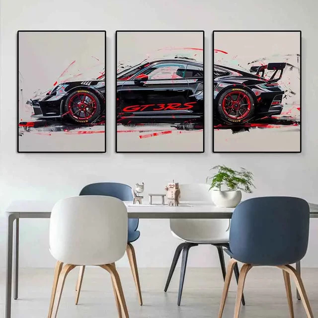 Potdemiel Graffiti Wandkunst Super-Sportwagen GT3-RS HD-Leinwanddruck Poster in Mehrfarbig - Bild 1