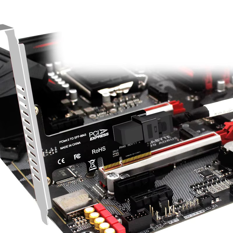 T.F.SKYWINDINTL PCIe 4.0 zu SFF-8643 SAS/SATA Adapter 4-Port RAID Konverter für 2,5 Zoll NVME SSD und HDD Erweiterungskarte in Schwarz - Bild 3