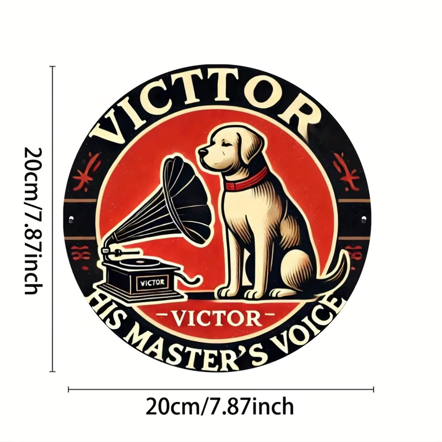 Rundes Aluminium-Wandschild von Potdemiel im Vintage-Stil mit Victor His Master's Voice Motiv, Schwarz, Durchmesser: 20 cm - Bild 2