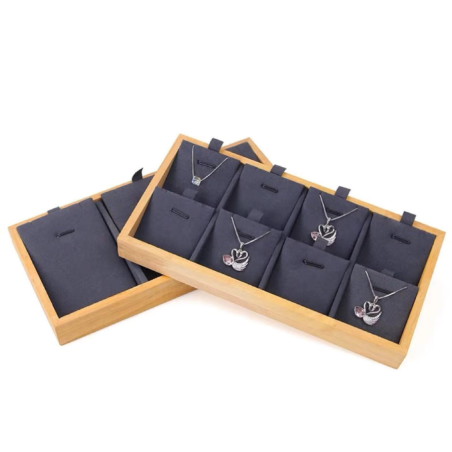 Stapelbare Schmuck-Vitrine in Beige mit 8 Gittern zur Aufbewahrung von Halsketten, Ohrringen und Anhängern als Präsentationstablett für dein Juweliergeschäft oder deine Kommode - Bild 3