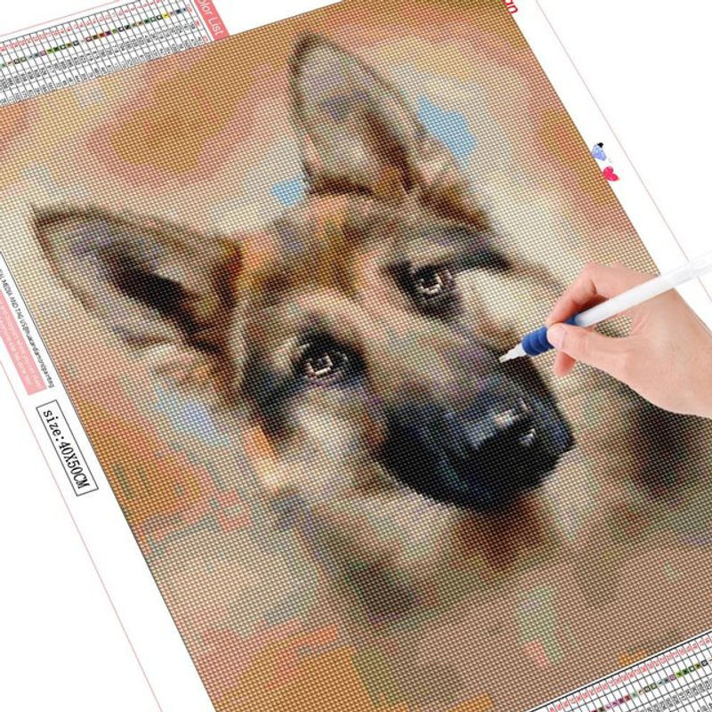 FIYO Diamond Painting Hund Tier Stickerei Kreuzstich, mehrfarbig, B: 30 cm, H: 20 cm - Bild 1