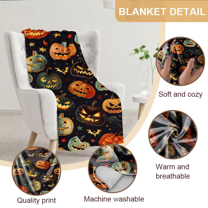 SRH Fleece-Überwurf mit Halloween-Motiv in Mehrfarbig, personalisierbare Kuscheldecke für Bett oder Büro - Bild 4