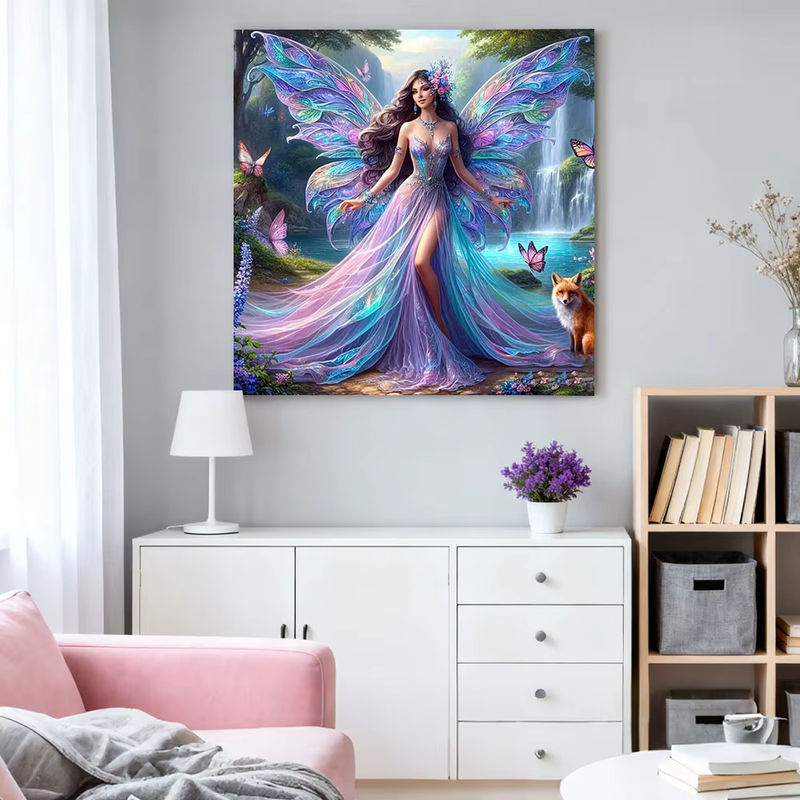 HUACAN Diamantmalerei Frauenporträt mit Schmetterling als mehrfarbiges Mosaik-Strass-Bild für Erwachsene - Bild 3