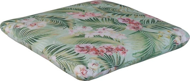 Angerer Sitzkissen Bangkok mit Blumen- und Blättermuster in Grün-Pink - Bild 1
