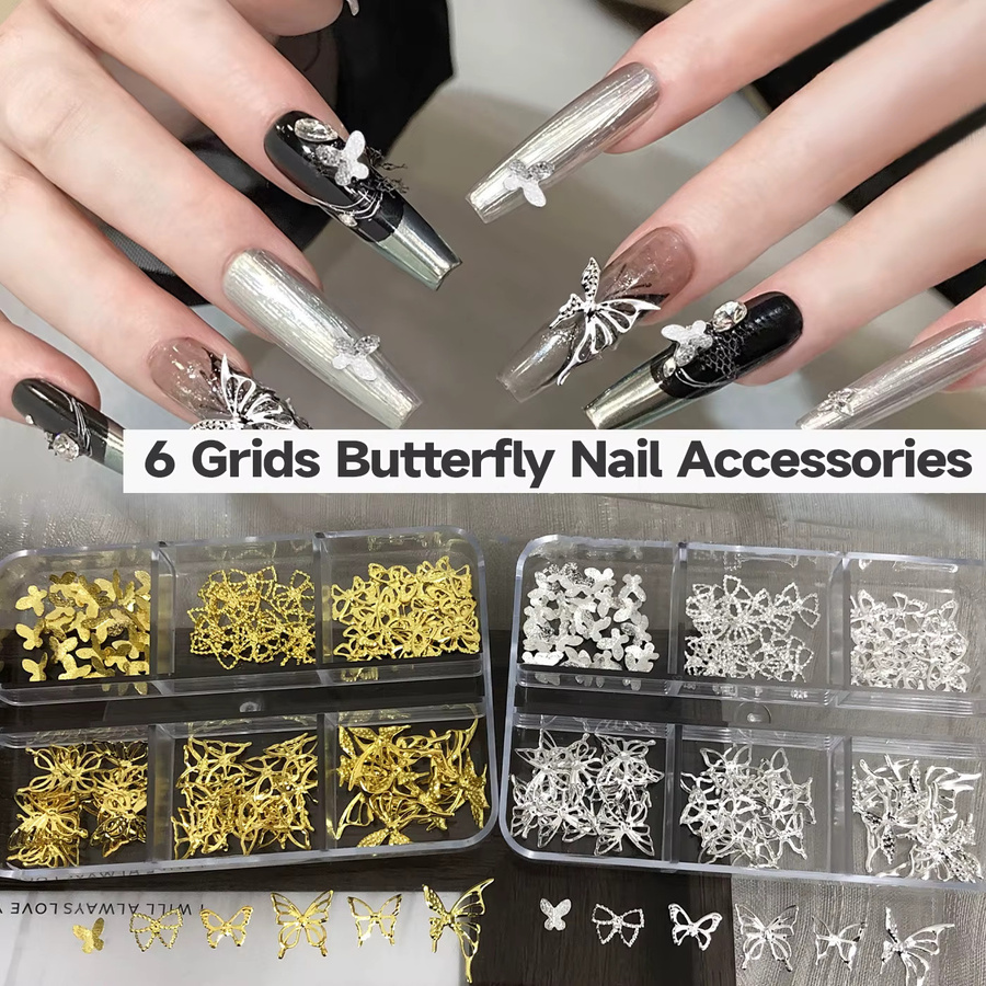 HotPress Nagel Charms, 3D Metall Schmetterling Nieten, Metallic - Bild 2