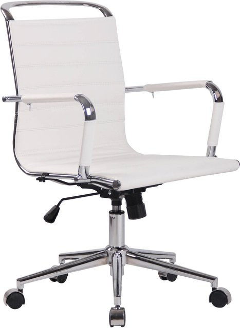 TPFLiving Bürostuhl Barry aus Echtleder in Weiß mit Armlehnen und Rollen, B/T/H: 62 x 57 x 136 cm - Bild 1