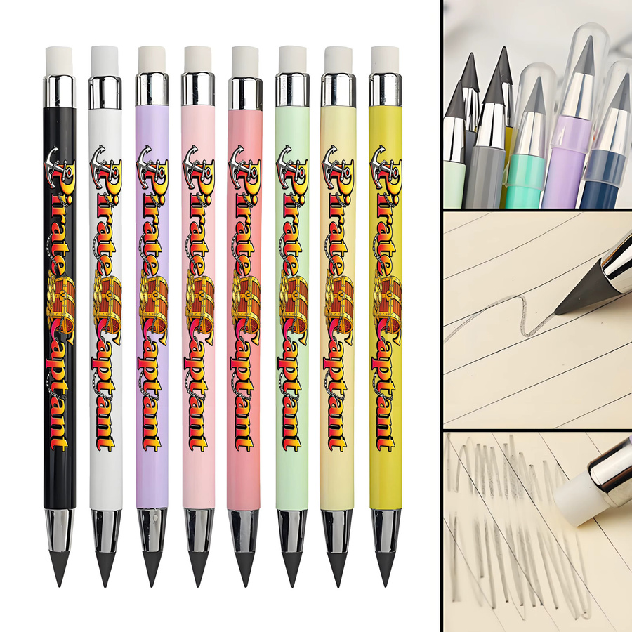 Eternal Pencil Schreibstifte mit Piratenthema, 12 Stück, Schwarz, unendliche Bleistifte ohne Anspitzen für Studenten - Bild 3