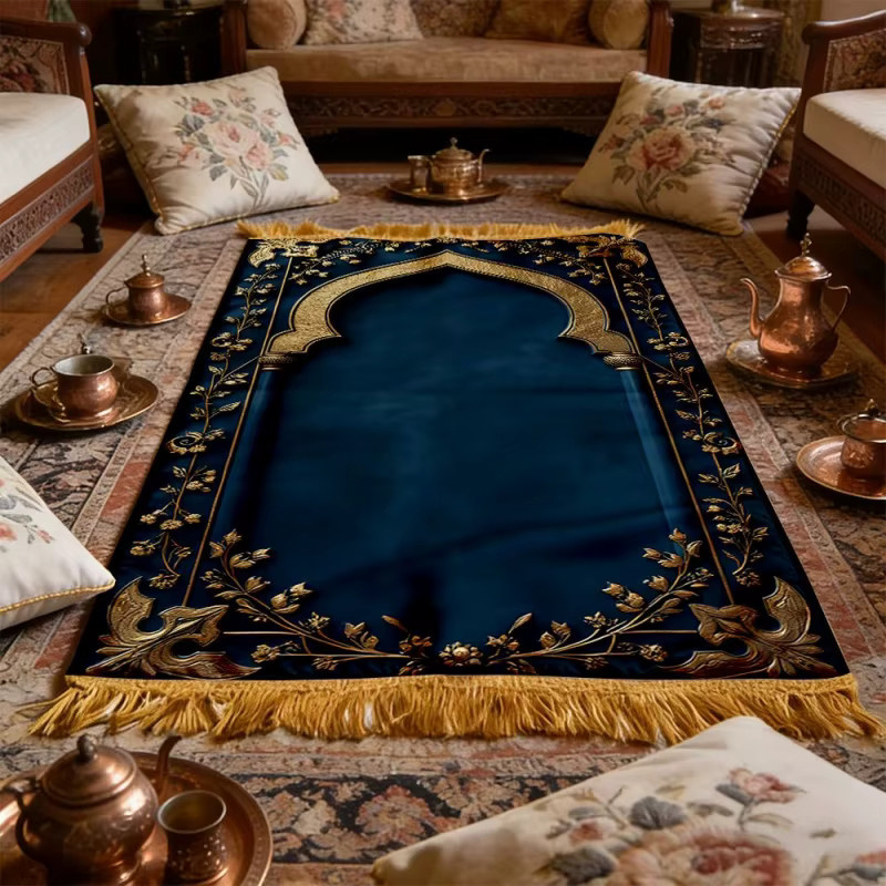 VIKAMA Gebetsteppich Türkis-Goldener Bogen mit gelben Quasten, rutschfester islamischer Gebetsteppich im orientalischen Design für dein Zuhause oder Schlafzimmer - Bild 4
