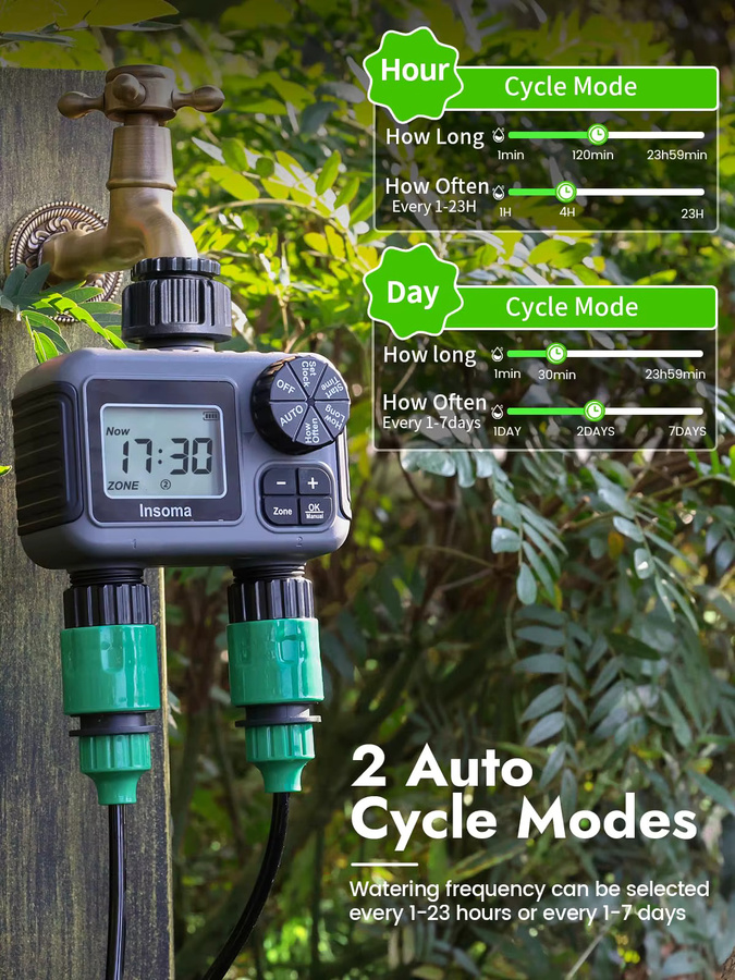 Insoma 2-Zonen-Sprinkler-Timer programmierbarer Gartenschlauch-Timer mit IPX5 Wasserdichtigkeit für Rasen und Tropfsysteme - Bild 6