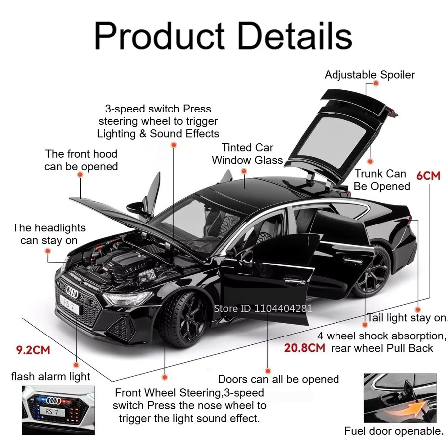 MAKEDA RS7 A6L Modellauto, 1:24, aus Legierung, mit Licht und Sound, Rückziehfunktion - Bild 2