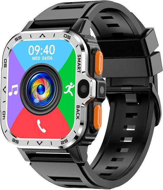 Valdus PGD Android Smartwatch für Herren mit GPS, 64G ROM, 4G SIM-Karte, NFC und Dual-Kamera in Silber - Bild 1