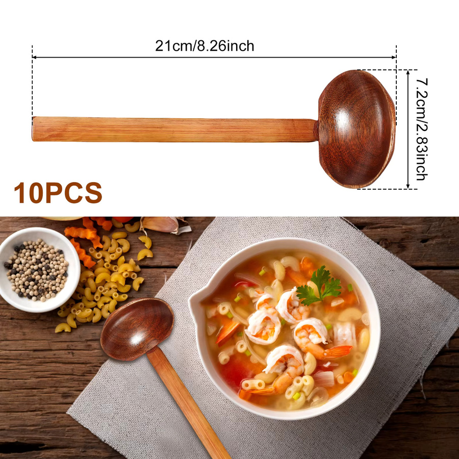 10 Stück Willstar Holz-Servierlöffel in Braun für Suppe, Reis und Brei - Bild 2