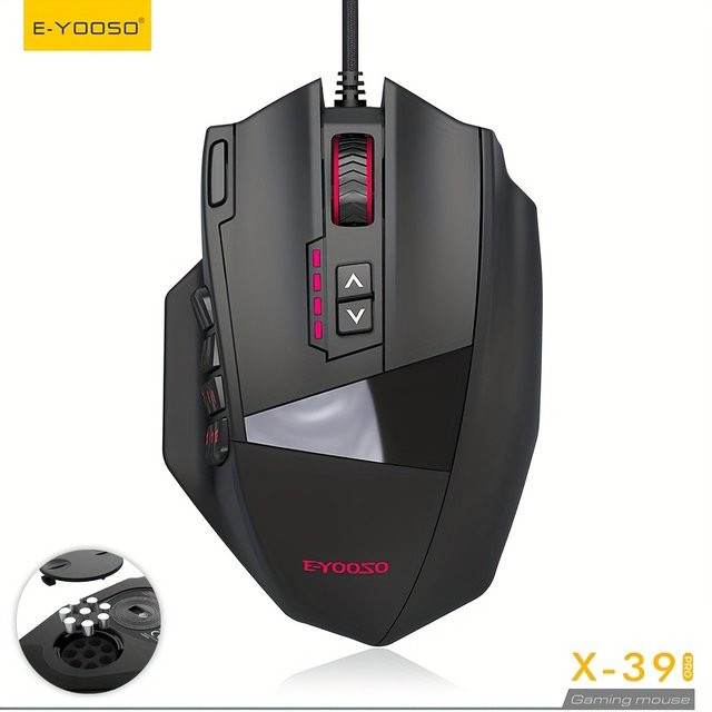 E-YOOSO X-39PRO Gaming-Maus mit optischem Sensor SG8960, ergonomische Esports-Maus mit seitlichen Tasten, Schwarz - Bild 1