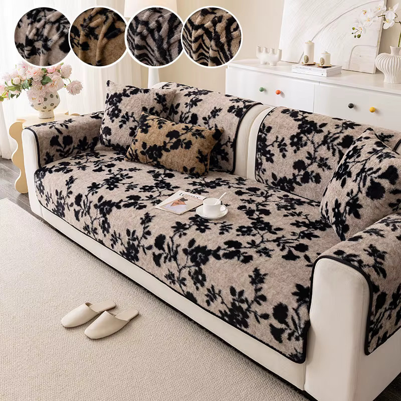 Sofakissen im antiken Stil mit floralem Muster und Plüschbezug, Beige - Bild 2