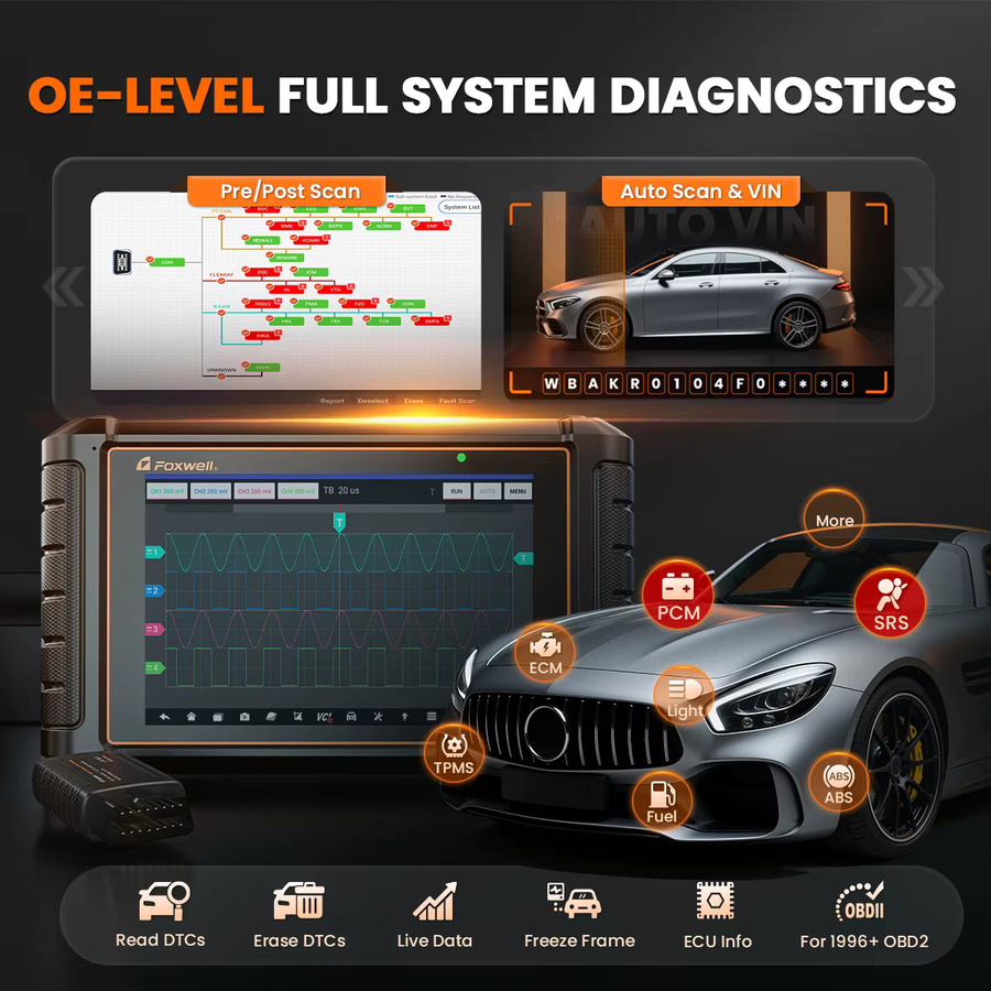 FOXWELL NT1009 Auto OBD2 Scanner in Schwarz mit ECU-Codierung, bidirektionaler Steuerung und 36 Rücksetzfunktionen für alle OE-Systeme - Bild 4