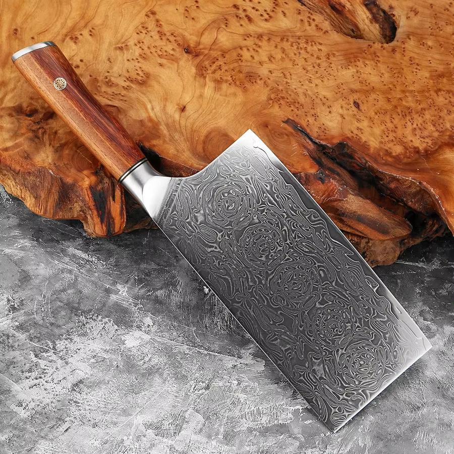 Xituo Damaskus-Spaltermesser mit Palisandergriff, 19,05 cm Profi-Metzgermesser aus Damaststahl in Silber - Bild 3