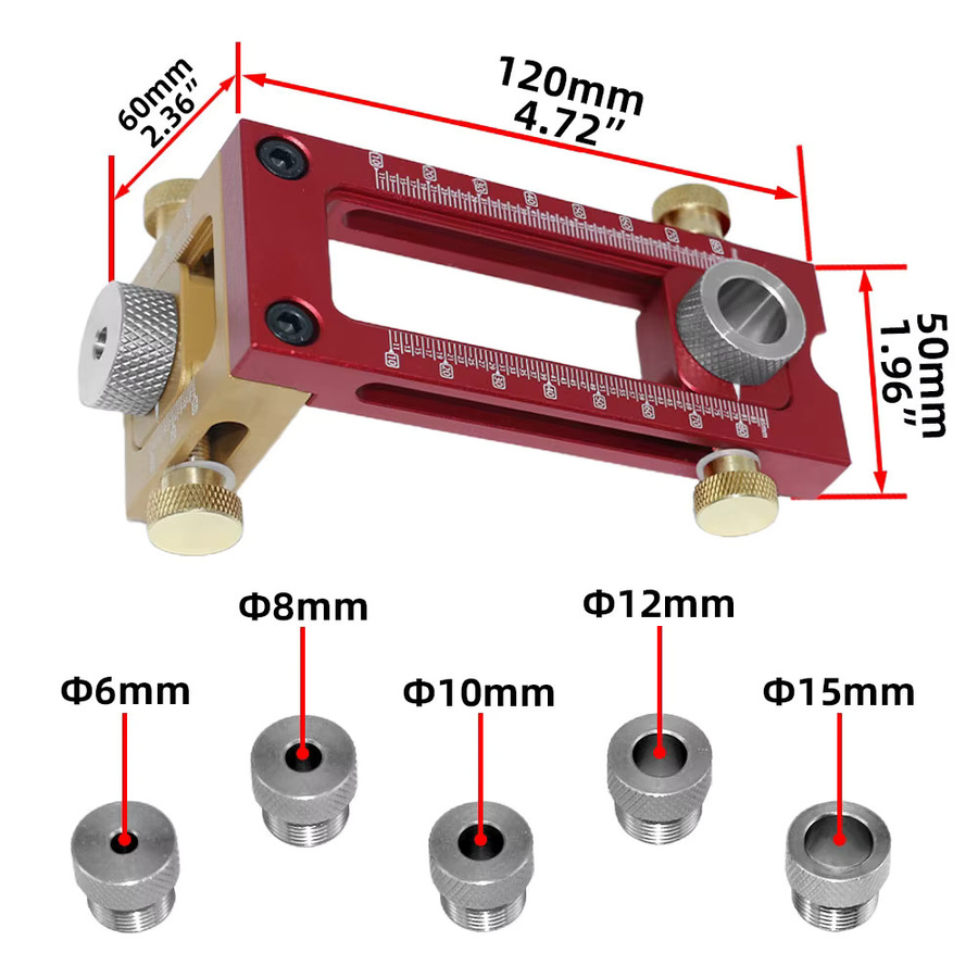 2-in-1 Verstellbares Schraubvorrichtungs-Set mit Dübel- und Senkbohrlehre sowie Bits in Rot - Bild 3
