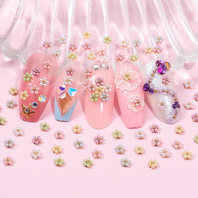 Nibiru DU Nageldekoration, 3D Perlen Blumen, Vergoldet, Glänzend, Damen - Bild 1