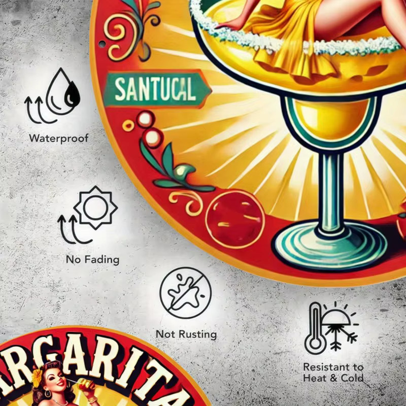 Dekoratives Metallschild Potdemiel Margarita Cocktail Wandschild im Retro-Stil, Mehrzweck-Wandschild für Bar und Zuhause, Mehrfarbig - Bild 3
