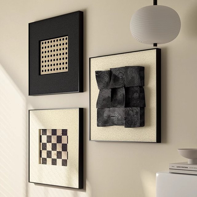 CHENGWEI Vintage Wandkunst mit abstraktem geometrischem Design aus Holz, quadratische Hängedekoration, B/H/T: 30 x 30 x 30 cm - Bild 1