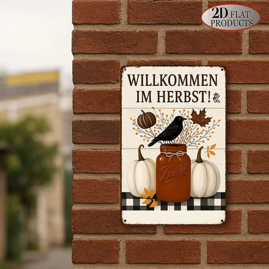 HELLOYOUNG Retro-Blechschild Wandkunst mit Flugzeug Motiv in Mehrfarbig, Herbstdekoration aus Metall, B/H: 30,0 x 20,0 cm - Bild 3