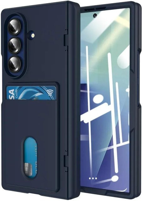 Samsung Galaxy Z Fold 7 Handyhülle mit Kartenfach und Scharnierabdeckung in Blau, Mattes 2in1 Design mit Vollschutz - Bild 1