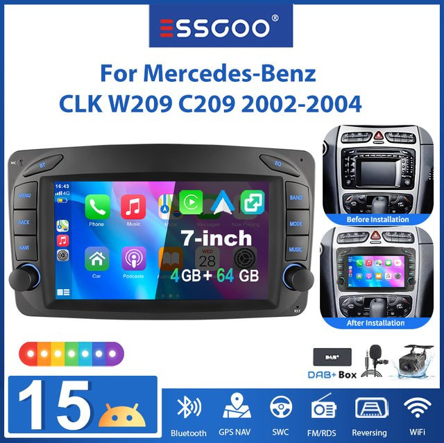 ESSGOO 7-Zoll Android 15 Autoradio für Mercedes-Benz CLK W209 C209 (2002-2004) mit 4+64G, Wireless Carplay, Android Auto, GPS, WLAN und Lenkradsteuerung in Schwarz - Bild 1
