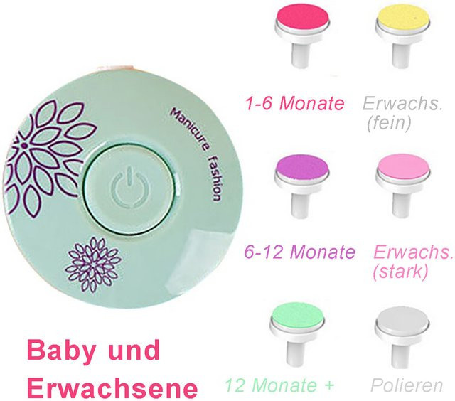 TPFBeauty Baby Nageltrimmer Elektrisch, Grün, 6 Schleifköpfe - Bild 1