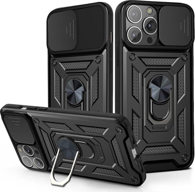 Yiran Panzerhülle mit Kameraobjektivschutz und Ringabdeckung für iPhone 16 bis iPhone 11 Pro Max Mini XS XR X Plus in Schwarz - Bild 1