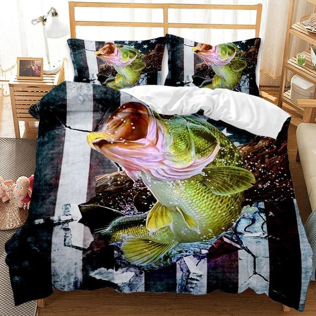 Bettwäscheset Hechtangeln mit Bettbezug und Kissenbezug von Binchi Outdoor Product, Mehrfarbig, Breite: 70 cm, Länge: 133 cm - Bild 1