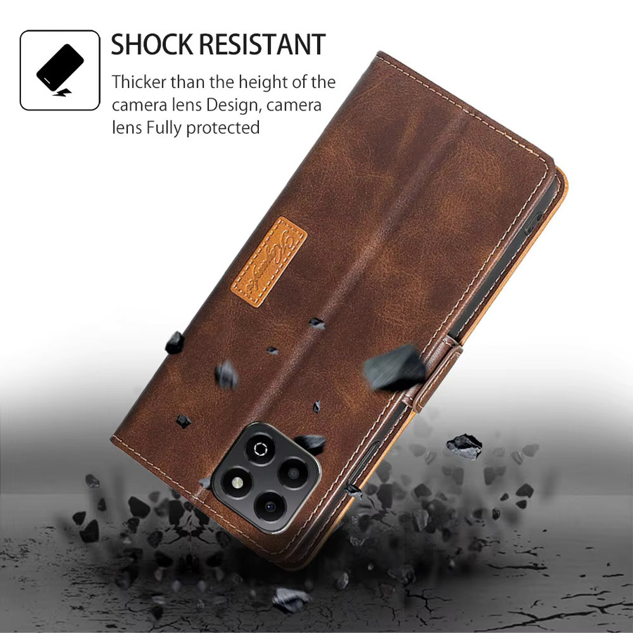 Stoßfeste Ledertasche mit Magnetschnalle und Flip Card Stand für Honor 200 Smart und Honor X6B 4G in Braun - Bild 4