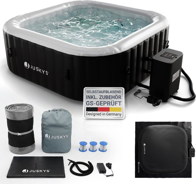 Juskys Whirlpool SpaLuxe aufblasbar mit 130 Sprudeldüsen, 2400W Heizung und 910 l Volumen in Schwarz/Weiß - Bild 1