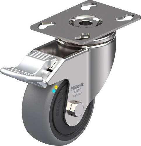 Blickle Lenkrolle mit Feststeller LKPXA-TPA 80KFD-FI-ELS aus Edelstahl und Kunststoff, Rad-Durchmesser: 80 mm, Tragfähigkeit: 65 kg, Farbe: Silber/Grau/Schwarz - Bild 1