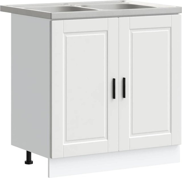 2er-Set vidaXL Waschbecken-Unterschrank Porto mit Türen, Weiß, Holzwerkstoff - Bild 1