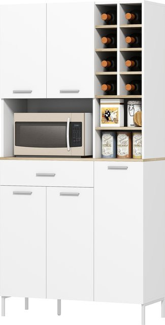 HOMCOM Küchenschrank Buffetschrank mit Arbeitsplatte, Weiß, B/T/H: 90 x 35 x 183 cm - Bild 1