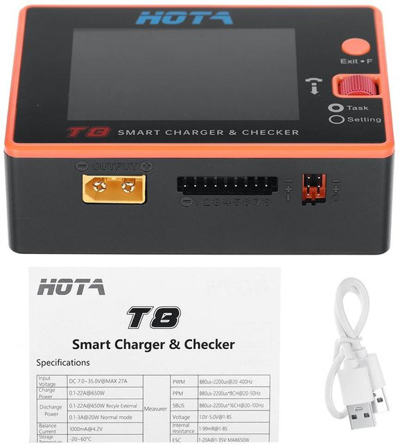 HOTA T8 Intelligentes Ladegerät und Checker mit 650W und 22A XT60 Anschluss für NiZn, NiCd und NiMH Akkus sowie RC-Drohnen-Ersatzteile - Bild 1