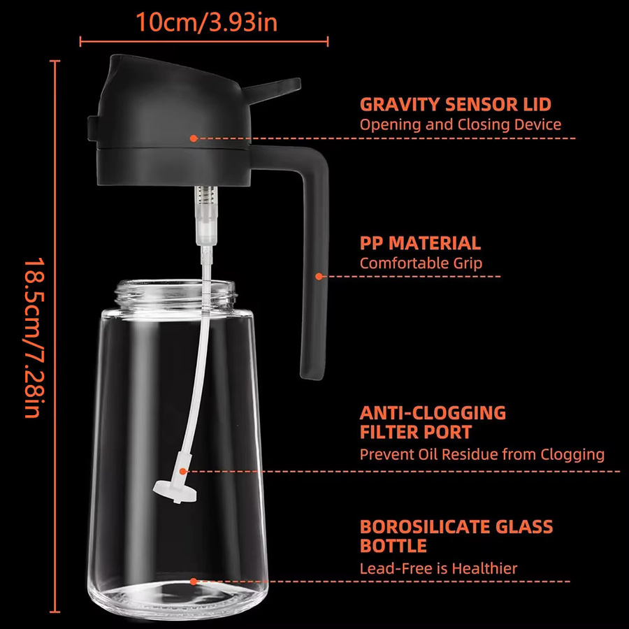 Kitchya Ölsprühflasche für Küche und BBQ, transparenter Essig- und Öl-Spender, 470 ml - Bild 3