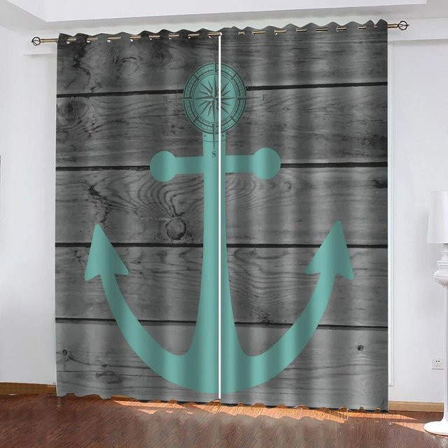 Yiran Furniture Verdunkelungsvorhänge mit nautischem Ankermuster in Blau, Breite: 55 cm, Höhe: 120 cm - Bild 1