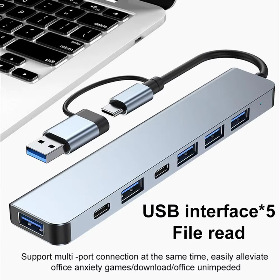 KEBIDUMEI 7-in-2 USB-C Dockingstation USB 3.0 Hub OTG Adapter in Silber für Laptop und Macbook - Bild 2